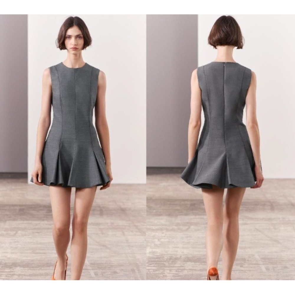 Zara Wool Blend Skater Dress Sleeveless Pleated Mini Fit and Flare Grey Small